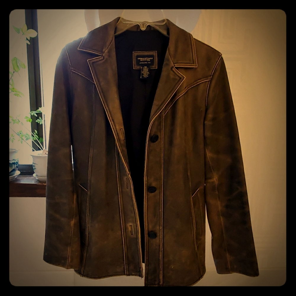 Ae Distressed Leather Jacket - image 1